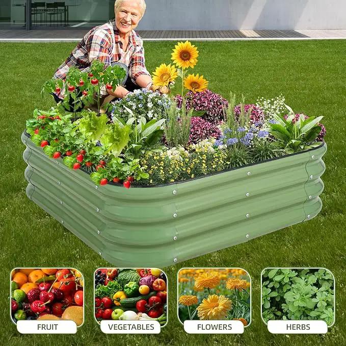 3-in-1 Modular Raised Garden Bed Kit - Adjustable Sizes (4x2x1ft, 3x3x1ft, 5x1x1ft) - Heavy-Duty Galvanized Steel Planter Box with Bracing Rods & Gloves for Vegetables, Fruits, Flowers by GreenHaven Gardens