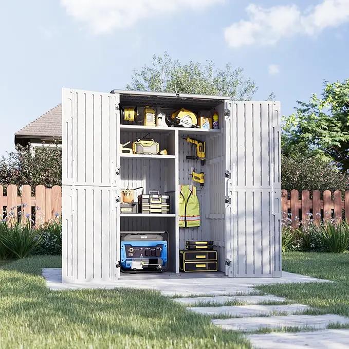 Aoxun 64 Cu.Ft Outdoor Storage Shed with Shelving Kit and Floor, Waterproof Horizontal Resin Cabinet for Trash Cans, Lawn Mowers, Generators, and Garden Tools by GreenHaven Gardens