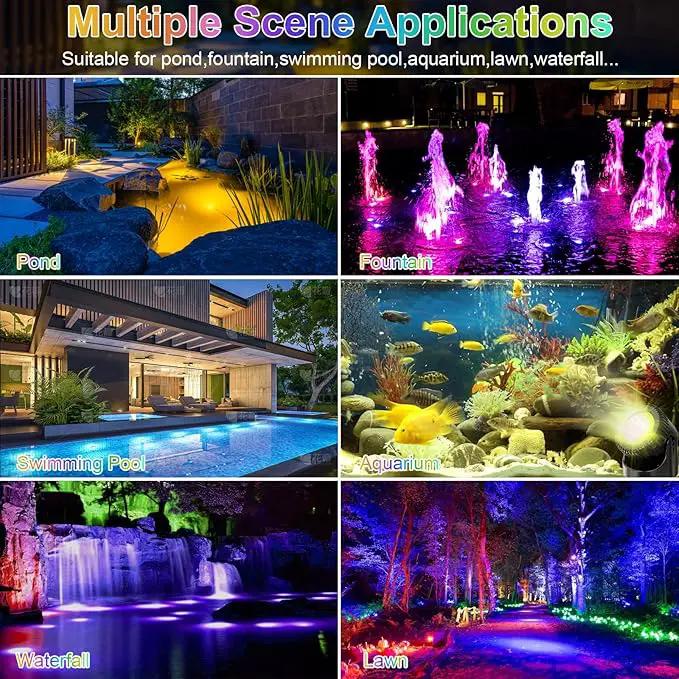 RGB Underwater Pond Lights, 20 Colors Dimmable Fountain Lights with Timer, IP68 Waterproof Underwater Submersible Led Lights with Remote Control for Outdoor Ponds Aquarium Garden Pool (Set of 4) by GreenHaven Gardens