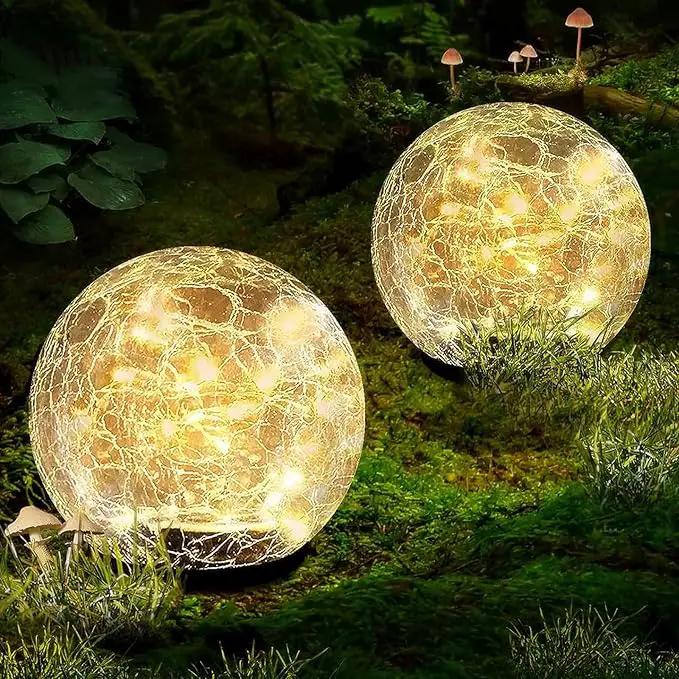 Garden Solar Ball Lights Outdoor Waterproof, 50 LED Cracked Glass Globe Solar Power Ground Lights for Path Yard Patio Lawn, Christmas Decoration Landscape Warm White(2 Pack 4.7'') by GreenHaven Gardens