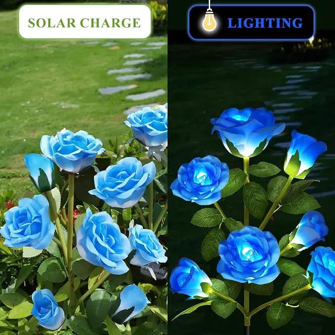 1 Pack Solar Garden Lights Outdoor, 7-Flower Rose Solar Lights for Yard, LED Solar Powered Stake Lights for Patio Pathway Lawn Fence Cemetery, Blue by GreenHaven Gardens