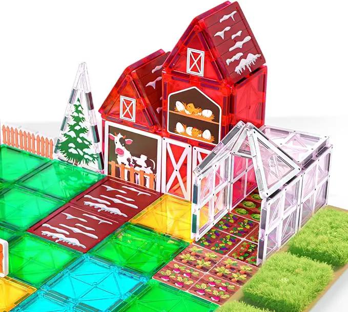 Magnetic Tiles Farm Animal Toys 66P - Build 4-Seasons Farm Scene, Farm Magnetic Blocks for Kids Ages 3-5 4-8 Boys Girls, STEM Magnet Toys for Classroom Indoor Outdoor, Kids Gift for Birthday Christmas by GreenHaven Gardens
