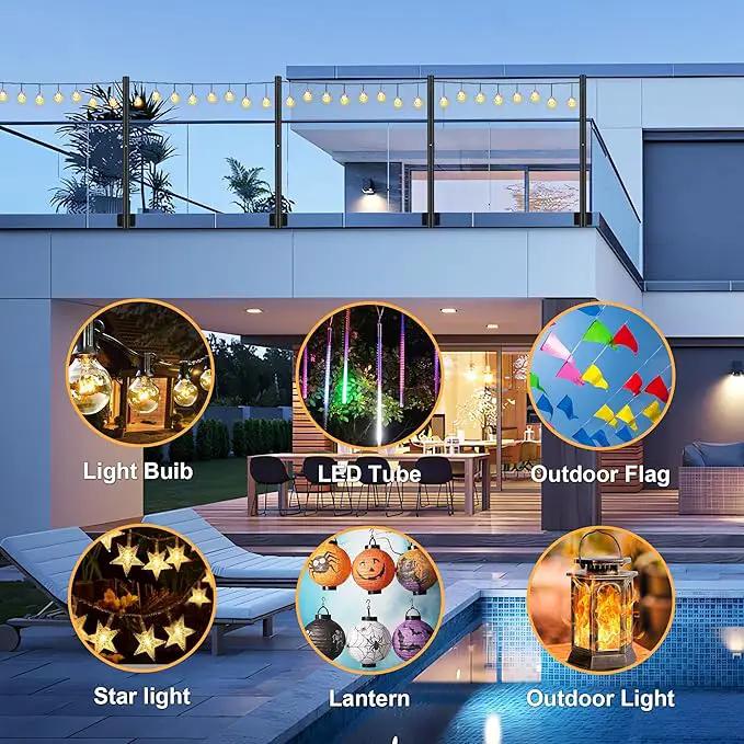 Suchtale 2 Pack 2.8 FT String Light Poles, Suspension Outdoor Fence Post Lights with Clip and Bracket, Outside String Lights Hanging, Wall Mounting Stand for Patio Garden Backyard Wedding Party, Black by GreenHaven Gardens
