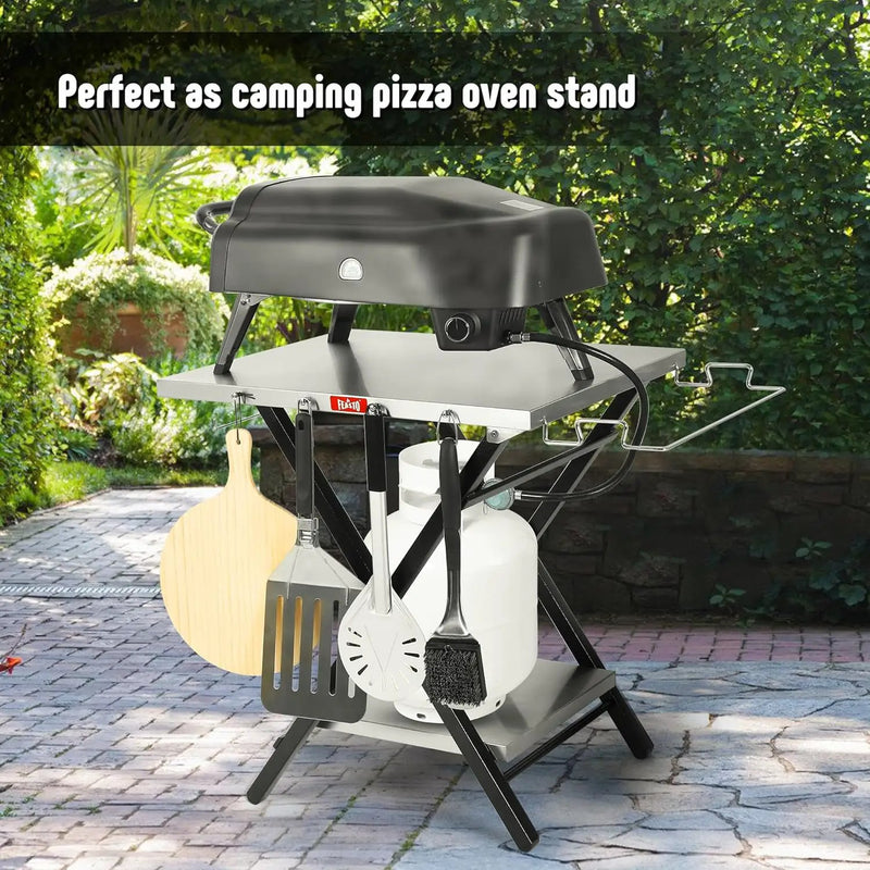 Outdoor Grill Table, Foldable Pizza Oven Stand & Blackstone Griddle Stand with Garage Rack & Tissue Holder, Folding Outdoor Prep Table for Gathering and Party, 30" x 24", Stainless Steel by GreenHaven Gardens