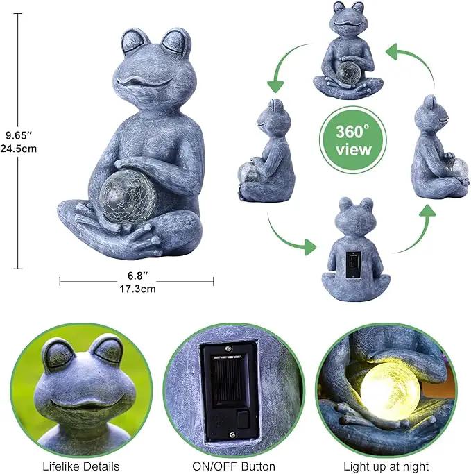 Meditating Yoga Frog Statue with Solar LED Light Ball - 10L x 11.1H Zen Garden Frog Figurines for Home and Garden Decor, Frog Decorations Gift Ideas, Frog Gifts for Women Mom by GreenHaven Gardens