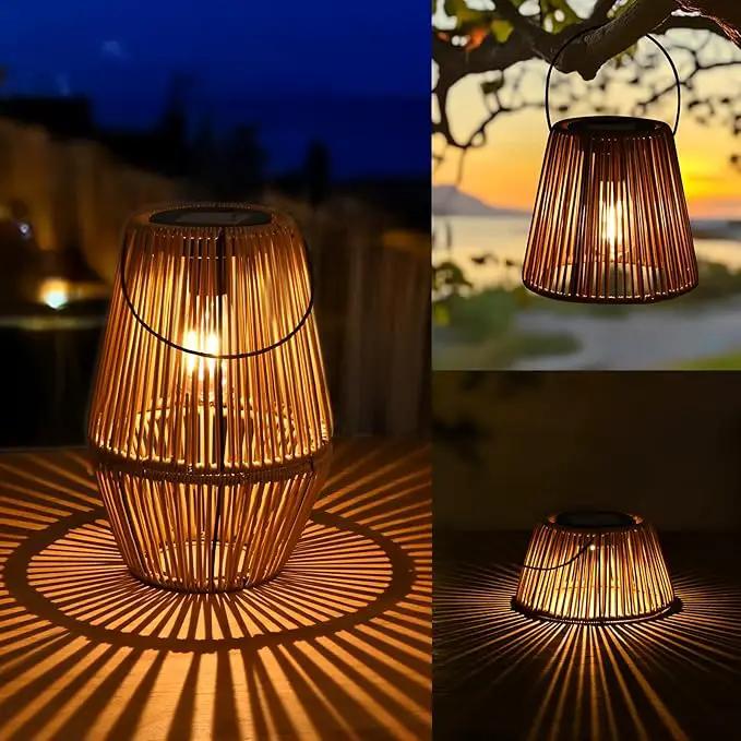 Uspring 3-in-1 Solar Lanterns Outdoor Waterproof Rattan Woven Hanging Solar Lights for Outside with Bright Lamp & LED Bead & 2 Handles, Garden Gifts Decor for Women Mom Patio Backyard Porch Deck by GreenHaven Gardens
