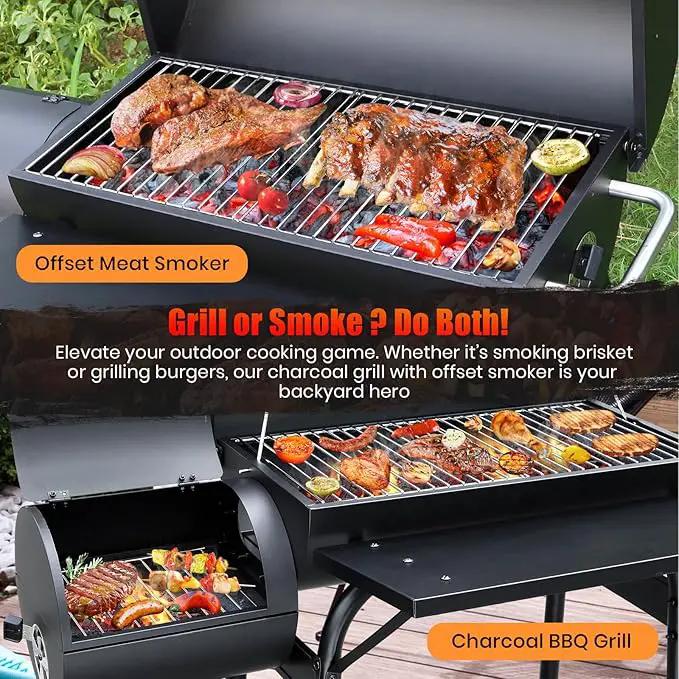 Charcoal Grill Offset Smoker: Charcoal Barbecue Grills with Spacious Cooking Area | Barrel BBQ Grill and Smokers Combo for Outdoor Patio Backyard Camping and Parties by GreenHaven Gardens