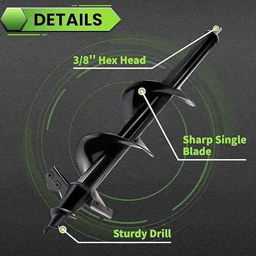 SYITCUN Auger Drill Bit for Planting - 4"X16" Heavy-Duty Post Hole Auger - Auger Post Hole Digger for Fence - 3/8" Hex Drive Drill by GreenHaven Gardens
