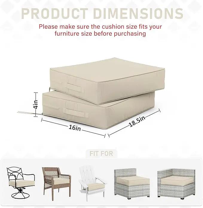 Patio Chair Cushions 18.5 X 16 X 4 Inch Waterproof Outdoor Seat Cushions for Patio Furniture, Outdoor Sofa Couch Pads with Ties & Handle, Set of 2, Cream by GreenHaven Gardens