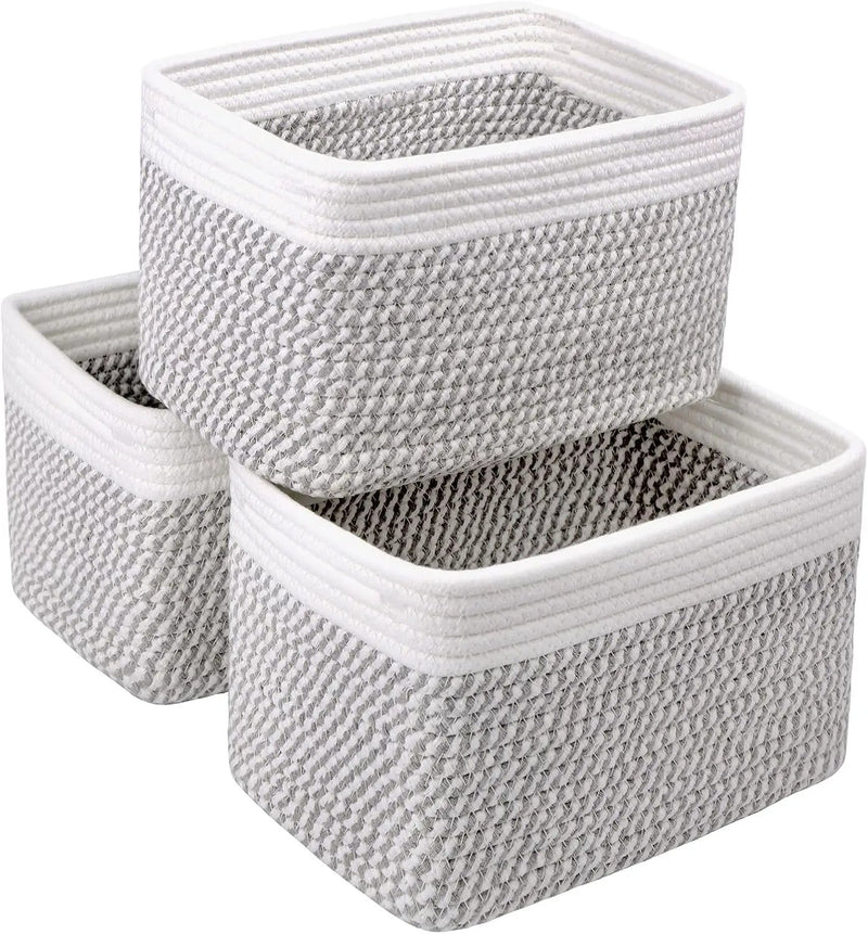 Small Cotton Rope Basket – Storage Bin for Organizing (10.6" x 6.7" x 6.7"), Bathroom Storage Basket for Shelf, Counter & Closet（White & Mixed Grey） by GreenHaven Gardens