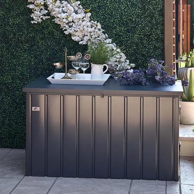 PURPLE LEAF Outdoor Deck Box 120 Gallon Waterproof Lockable Storage Box Container with Lid Deck Organization for Patio Cushions Side Table Pool Accessories Garden Tools, Gray by GreenHaven Gardens