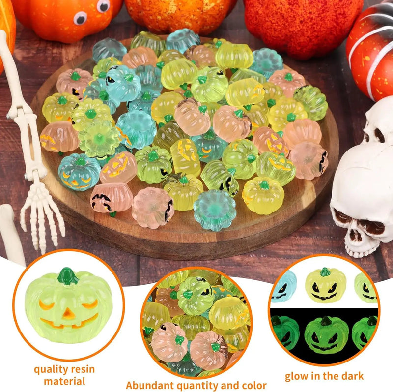STEFORD 56 Pcs Luminous Resin Pumpkins, Halloween Miniature Figurines Glow in The Dark Mini Tiny Plastic Fake Pumpkin Bulk for Decorating Outside Outdoor DIY Crafts Home Fairy Garden Dollhouse Decor by GreenHaven Gardens