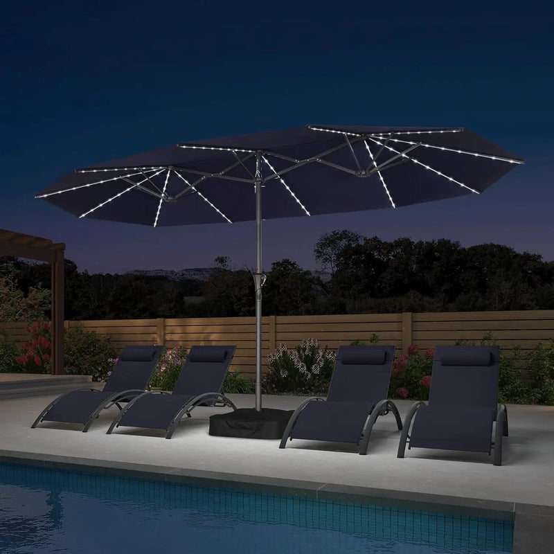PURPLE LEAF 14ft Patio Umbrella with Solar Lights Outdoor Double-Side Market Umbrella with Base Included Rectangle Table Umbrella for Pool Garden Backyard, Navy blue by GreenHaven Gardens