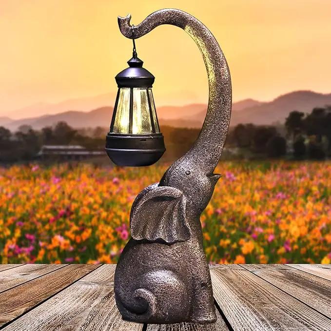 15" Outdoor Sculpture Figurine Statue Elephant Decorations Solar Garden Statues for Patio Home Yard Decor Good Luck Garden Elephant Birthday Gifts for Woman, Mom Family by GreenHaven Gardens