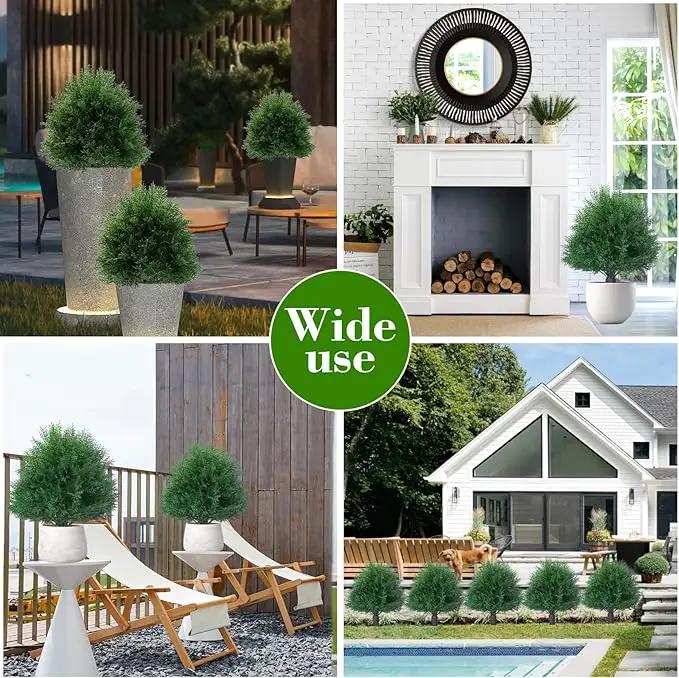 Artificial Cedar Topiary Ball Trees with Ground Spike, 20" UV Resistant Artificial Shrubs, Fake Evergreen Artificial Plant Brush for Indoor Outdoor Front Porch Garden, 1 Pack by GreenHaven Gardens