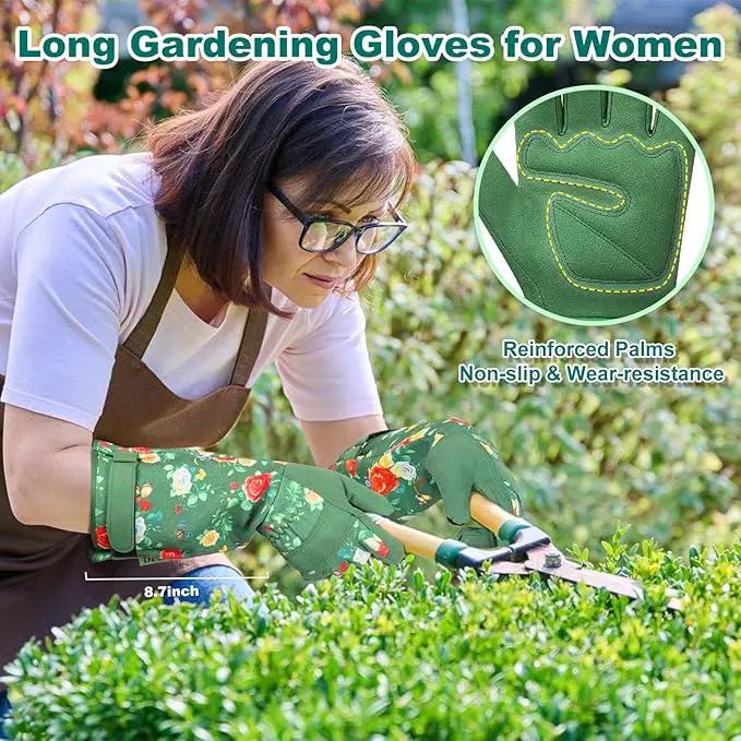 DLY Gardening Gloves,Leather Rose Gloves,Women's Long Gardening Glove for Work and Yard Work,Durable and Comfortable(Medium, Green by GreenHaven Gardens