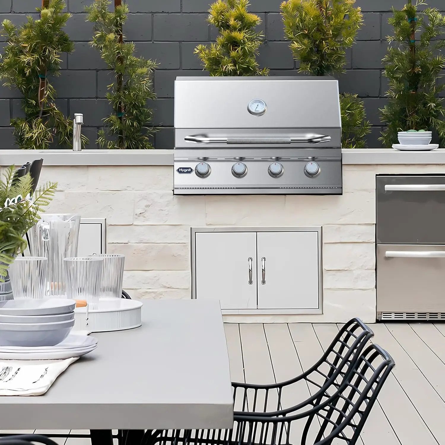 Hygrill 32-Inch Built In Grill, Stainless Steel 4-Burner Grill Head for Outdoor Kitchen, Liquid Propane by GreenHaven Gardens