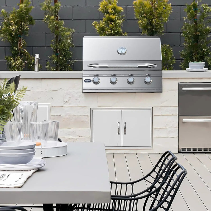 Hygrill 32-Inch Built In Grill, Stainless Steel 4-Burner Grill Head for Outdoor Kitchen, Liquid Propane by GreenHaven Gardens