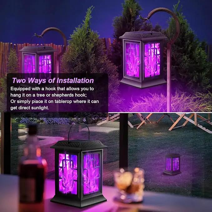 2 Pack Solar Flickering Flame Lanterns, Waterproof Hanging Outdoor Solar Lights for Garden, Patio, Yard, Pathway Decoration (Purple) by GreenHaven Gardens