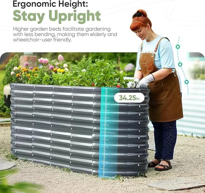 KING BIRD Raised Garden Bed 2.85 ft Tall 9 in 1 Galvanized Planter Garden Box Outdoor for Gardening, Deep Root Vegetables, Flowers 6.6x1.96x2.85 ft, Dark Grey by GreenHaven Gardens