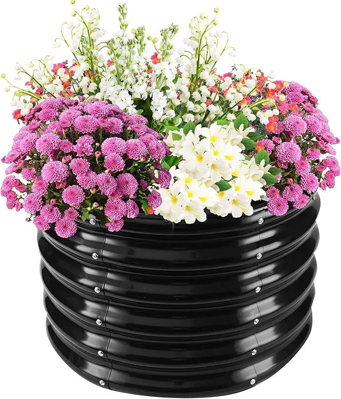 17" Tall Elevated Round Metal Rised Garden Bed- 2'x2' in Size and 0.8MM Thick Durable Planter Box for Vegetables Flowers Succulent at Patio/Garden Outdoor (Black, 2FT Diameter) by GreenHaven Gardens