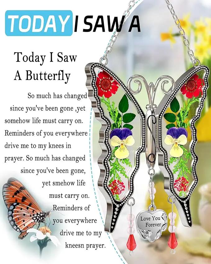 KY&BOSAM Butterfly Suncatcher Stain Glass Love You Forever Butterfly Sun Catcher for Windows Hanging Wind Chime Gifts for Women Grandma Mom Mother`s Day Valentine's Birthday Christmas Thanksgiving by GreenHaven Gardens