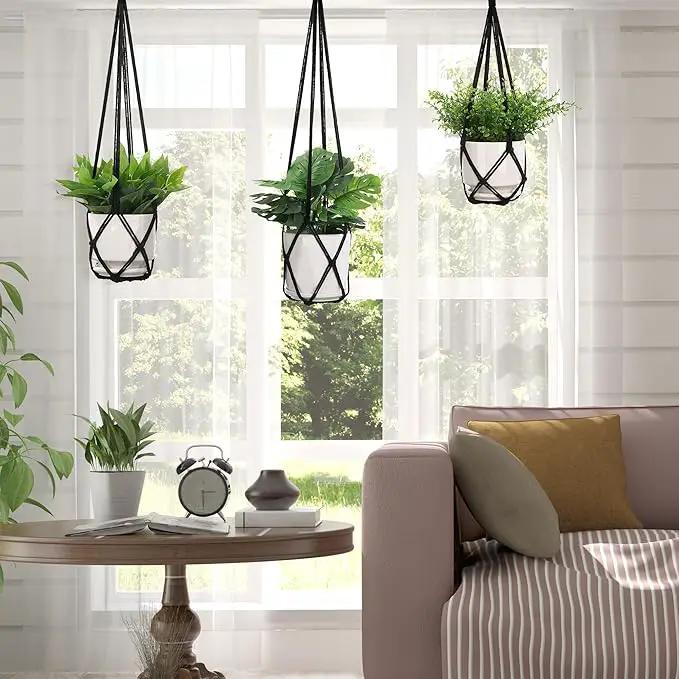 YIBOT 3 Pack Macrame Plant Hanger Indoor Hanging Planters for Indoor Outdoor Hanging Plant Holder with 3 x S Hooks for Garden Home Boho Decor 35"/29"/23" Black by GreenHaven Gardens
