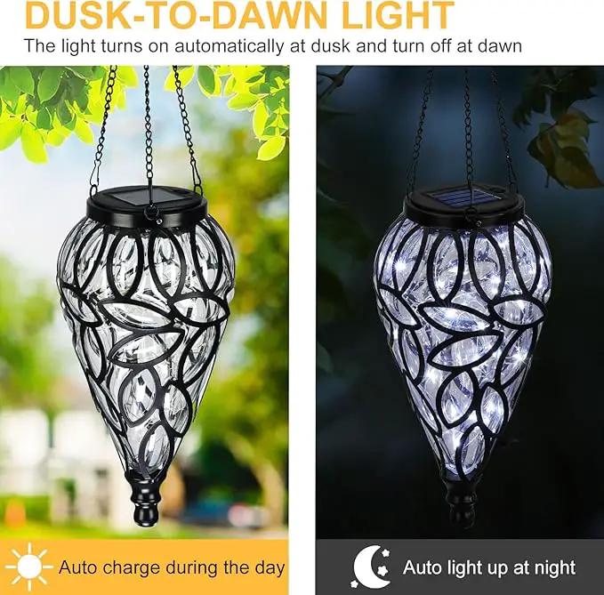 Solar Hanging Lantern Outdoor Lights, Tear-Shaped 15 LEDs Cool White Hanging Lights with S Hooks Decor in Garden, Yard, Pathway, Front Door and Landscape by GreenHaven Gardens