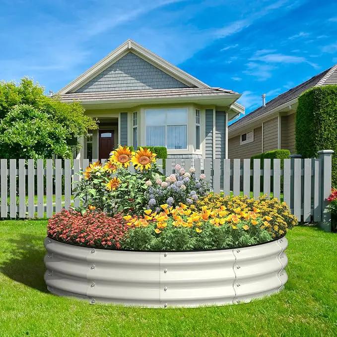4x4x1 FT Galvanized Raised Garden Bed, Large Round Raised Garden Beds Outdoor Raised Planter Box, Raised Beds for Gardening Vegetables Flower Herb(Pearl White) by GreenHaven Gardens