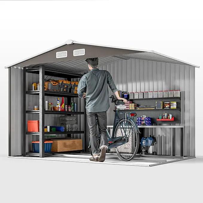 Outsunny 9' x 6' Outdoor Storage Shed, Garden Tool Metal Shed with Foundation Kit, Double Lockable Door, Air Vents and Sloping Roof, for Backyard, Patio, Lawn, Gray by GreenHaven Gardens