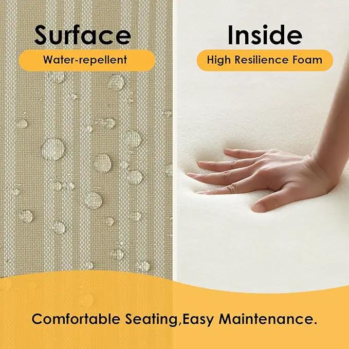 Outdoor Square Corner Seat Cushion, 19"x19"x3", Set of 4, Non Slip Seat Cushion Pads with Removable Cover for Patio Furniture, Garden Yard Lawn, Beige Brown Stripe by GreenHaven Gardens