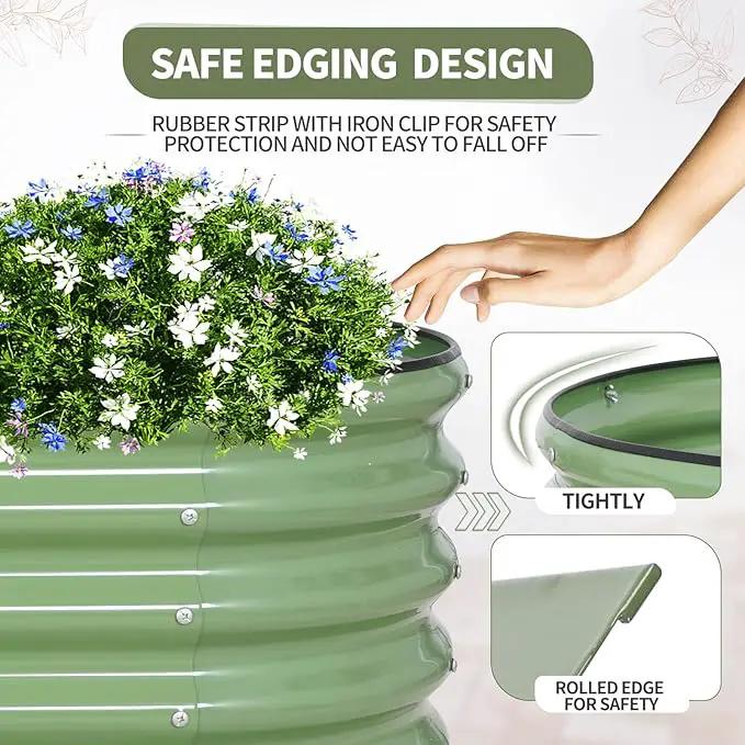 Galvanized Raised Garden Bed Outdoor- Raised Beds for Gardening| Metal Planter Box, Steel Raised Garden Bed Kit with Safety Edging and Gloves for Vegetables, Flower, Herbs (6x2x1.4FT, Green) by GreenHaven Gardens