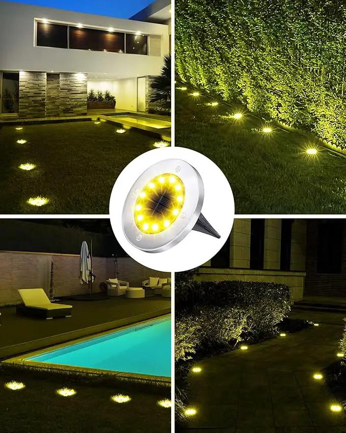 Biling Solar Outdoor Lights 12 Packs, Bright 12 LEDs Solar Ground Lights Waterproof, Flat Pathway Lights Solar Powered for Yard Walkway Garden Driveway (Warm White) by GreenHaven Gardens