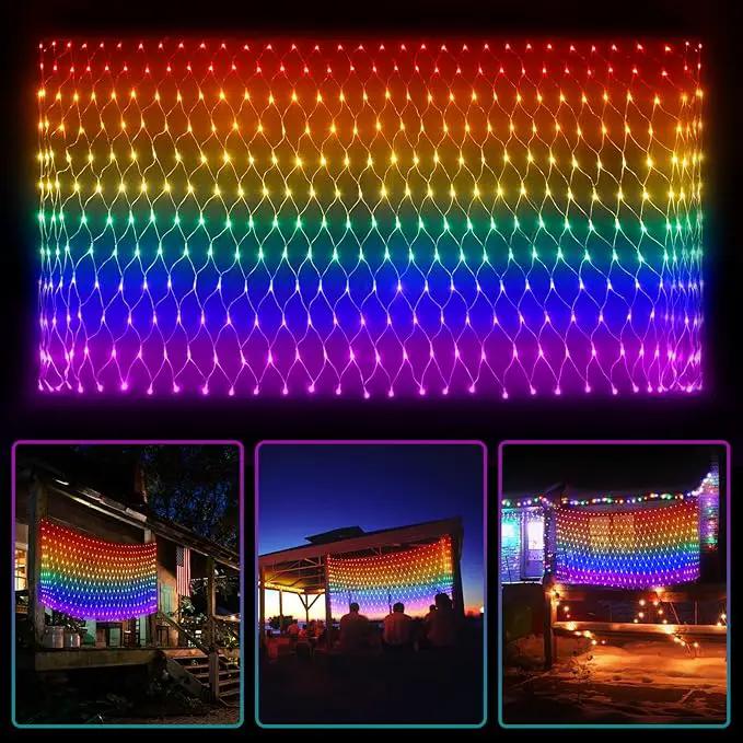Pride Flag Outdoor Decorations, 6.6x3.3 FT LGBTQ Rainbow LED Net Lights, 390LED Waterproof Connectable Garden Lights for Pride Month, Room, Yard, Party, Office by GreenHaven Gardens