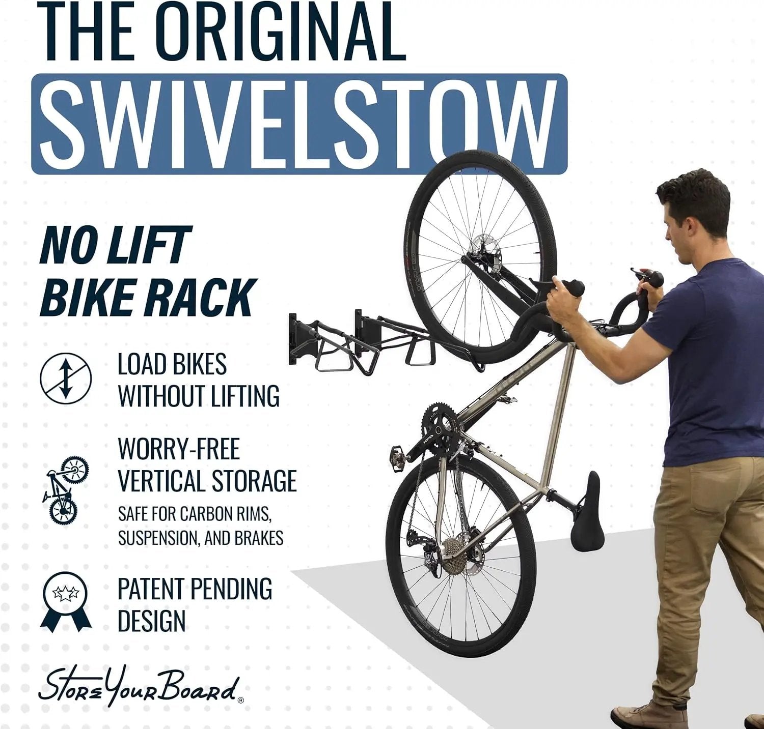StoreYourBoard SwivelStow Road & Gravel Bike Storage 2 Pack – Heavy Duty Bike Hanger, No-Lift Bike Wall Mount for Garage Bike Storage, Holds 70 lbs, Patent-Pending by GreenHaven Gardens