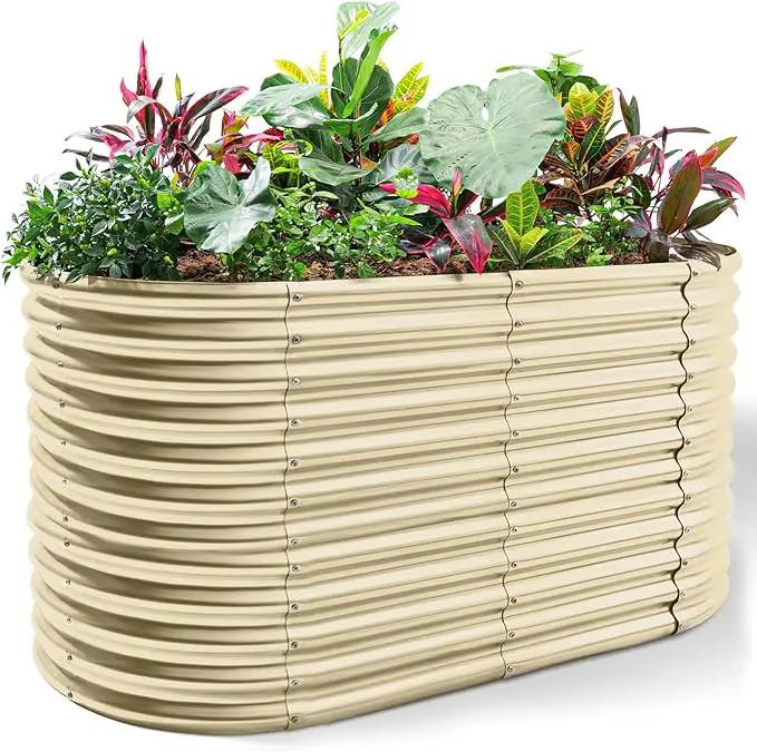 Land Guard 6x3x3ft Oval Galvanized Raised Garden Beds, Large-Capacity Metal Planter Box Outdoor, Durable Deep Raised Garden Bed 3ft Tall, Raised Beds for Gardening Vegetables, Cream Yellow by GreenHaven Gardens