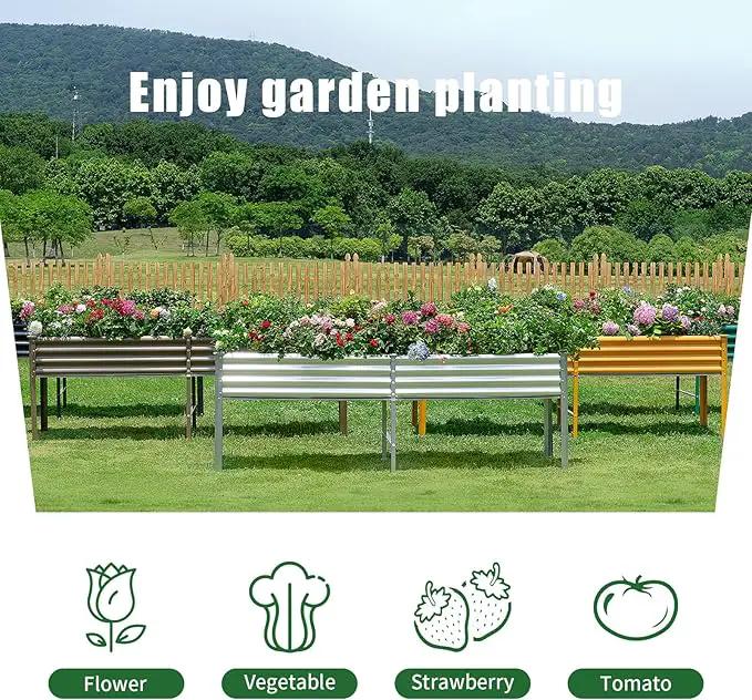 Land Guard Galvanized Raised Garden Bed with Legs, 96×24×32in Raised Garden Beds Outdoor with Drainage Holes, Planter Boxes Outdoor for Backyard, Patio, Balcony, 800lb Capacity, Silver by GreenHaven Gardens