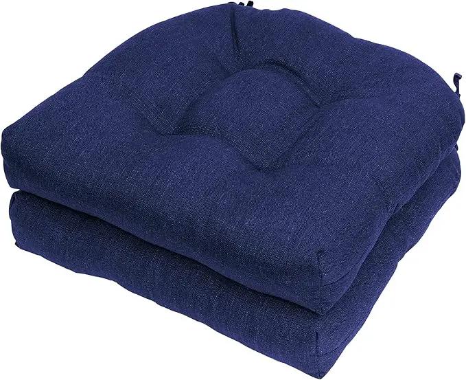 RACE LEAF Outdoor Seat Cushions Set of 2, 17" x 17" Square Patio Cushions, Plump Filling Tufted Water-Resistant Olefin Chair Seat Cushion with Ties for Non-Slip Support, Navy by GreenHaven Gardens