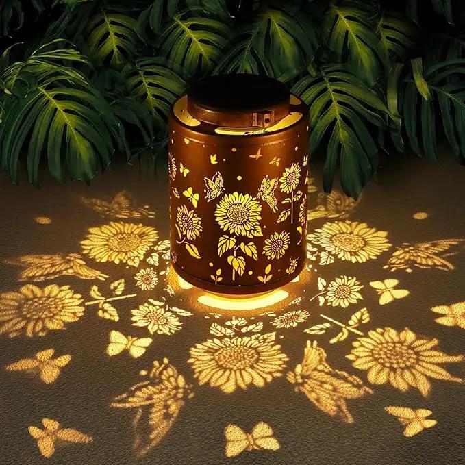 Solar Outdoor Hanging Waterproof Lantern Butterflies Garden Decor LED Light Solar Metal Lantern Gifts for Girl Women Solar Decoration for Patio Pathway Yard, Gold, T-DL-204 by GreenHaven Gardens