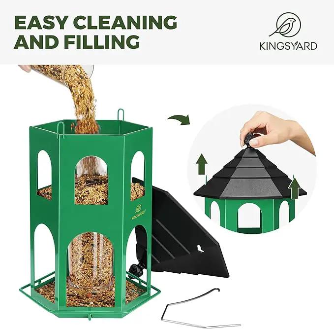 Kingsyard Metal Bird Feeder for Outdoor Hanging, Wild Bird Feeders with Circular Perch, Easy to Clean & Refill, 4 lbs Large Seed Capacity, Green by GreenHaven Gardens