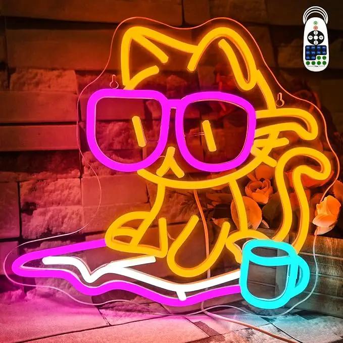 Cat Reading Book Neon Sign Wall Decor, Reading Cat Neon Light Bedroom Wall Decor Suitable for Classroom Book Party Library Decoration Reading Room Bookish Decor Gift by GreenHaven Gardens