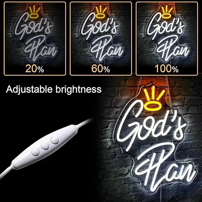 WLHOPE God's Plan Neon Sign White Led Neon Signs for Wall Decor, God Neon Signs USB Powered Letter Neon Light Signs for Bedroom Living Room Home Bar Wedding Party Decoration by GreenHaven Gardens