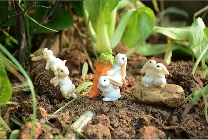 Top Collection Miniature Fairy Garden and Terrarium Statue, Rabbits Carrying Carrot by GreenHaven Gardens