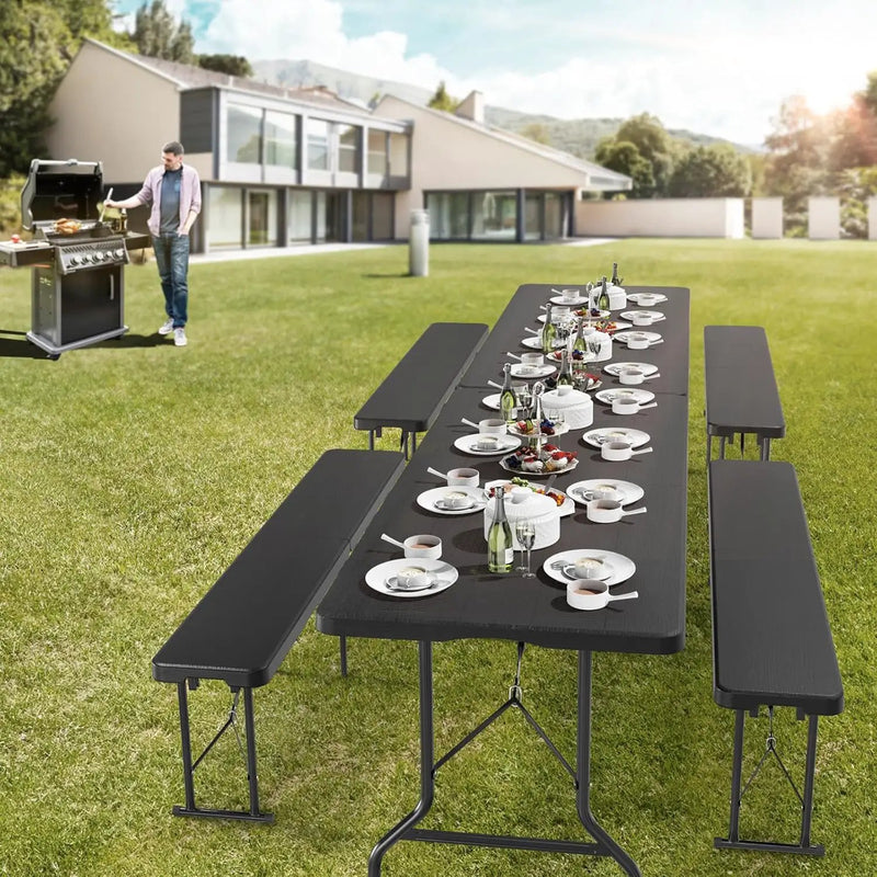 VINGLI 6 Foot Plastic Folding Table Portable Long Table for Indoor Outdoor Use Rectangular with Carrying Handle, Tree Patterned HDPE Tabletop, Black by GreenHaven Gardens