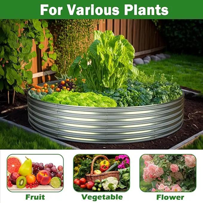 OUSHENG 5x5x1ft Round Galvanized Raised Garden Beds Outdoor, Steel Fire Pit Ring Flower Planter Large Metal Above Ground Boxes Kit for Gardening Vegetables Outside by GreenHaven Gardens