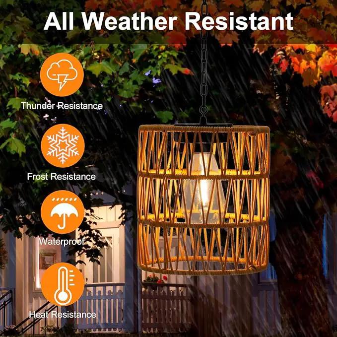 Solar Chandelier Lantern,Outdoor Rattan Pendant Lights,Waterproof Boho Hanging Lamps with Edison Bulb for Gazebo Tree Porch Yard Porch Patio Garden Backyard Decor by GreenHaven Gardens