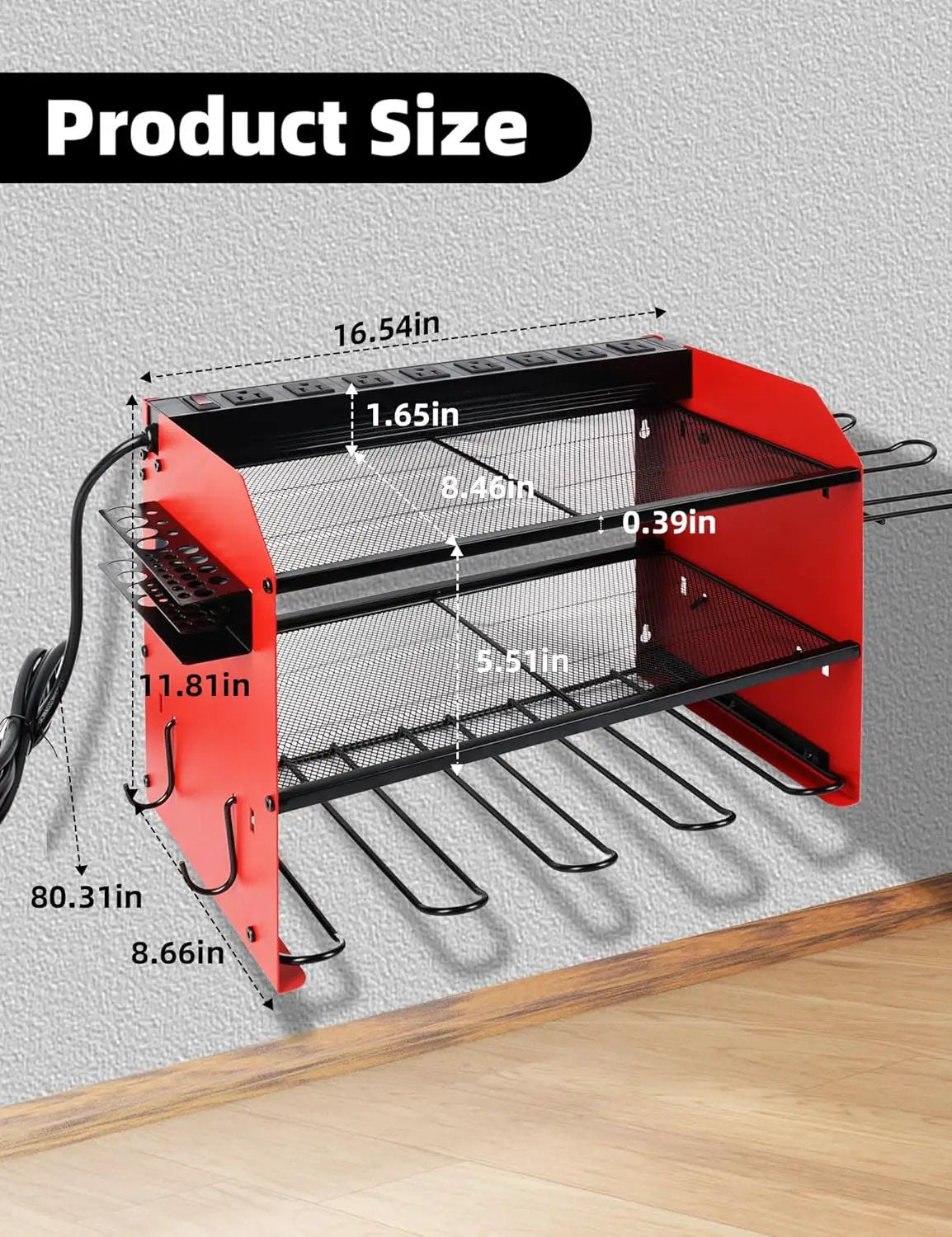 Power Tool Organizer wtih Charging Station，3 Layers Storage Rack with Screwdriver Rack 6 Drill Holders 8 Outlets Max Load 110lbs，for Workshop Garage Organizers and Storage Tool Battery Holder (red) by GreenHaven Gardens