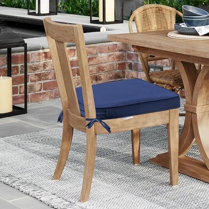 Round Corner Seat Cushions, 17" x 16" x 2", Set of 4, Indoor Outdoor Water Repellent Universal Chair Pads with Ties for Patio Furniture, Garden Deck Dining Chairs, Navy by GreenHaven Gardens