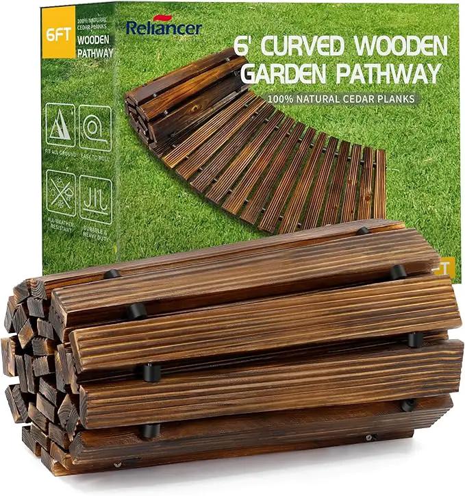 RELIANCER 6' Wooden Garden Pathway,Outdoor Roll Out Cedar Curved Walkway,Patio Path Decorative Garden Boardwalk Walkways,Weather-Resistant Roll Up Beach Wood Road Floor,Wedding Party Pathways by GreenHaven Gardens