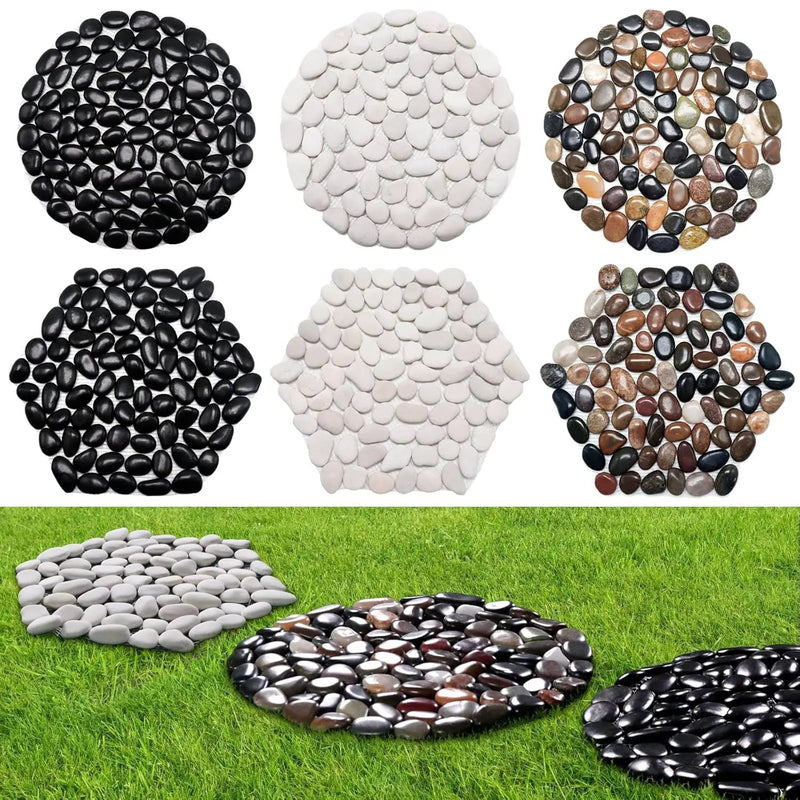 10in River Rock Stepping Stones Set - 6 Pack | Polished Pebble | Long-Lasting PVC Mesh Backing | Perfect for Garden Paths and Lawns Outdoor Landscaping Decoration | Rhombus and Round Set by GreenHaven Gardens